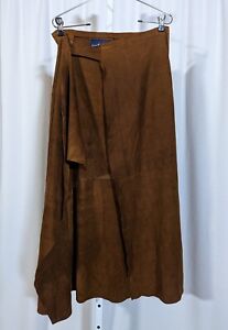 Ralph Lauren Vintage 80s Brown Suede Leather Patch Western Wrap Skirt RRL