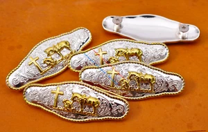 6X Gold Silver Praying Cowboy Leathercraft Western Horse Saddles Belt Conchos - Picture 1 of 8
