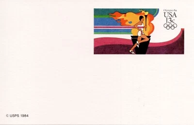 U.S. Scott # UX102  1984 13c Runner Carrying Olympic Torch Postal Card Unused - Image 1 of 2