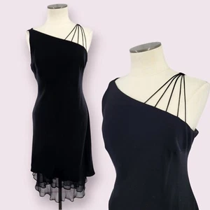 Vintage Whimsigoth Dress 12 Black Cocktail Silk Gothic Y2K Wiggle Wedding - Picture 1 of 9