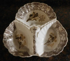 Antique Reflections by J Godinger Co Handled Divided Dish Floral - Picture 1 of 8