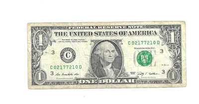 2009- $1. DOLLAR NOTE WITH FANCY # (02177210) , GREAT BILL. - Image 1 of 2