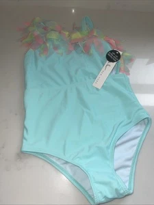 NWT Nicole Miller girls bathing suit size 10 ARUBA BLUE Chiffon Petals Swimsuit - Picture 1 of 5