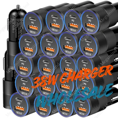 Lote de bloco de carregamento rápido cigarro duplo USB-A tipo C carregador de telefone de carro 38W 2 portas - Imagem 1 de 4