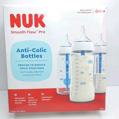 🍼 NUK Smooth Flow Pro Anti-Colic Bottles – 10 oz – 3-Pack – 0m+ - New in box! - Image 1 of 4