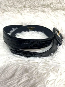 Salvatore Ferragamo Gancini Belt Men's Woman Leather Black Japan - Picture 1 of 9