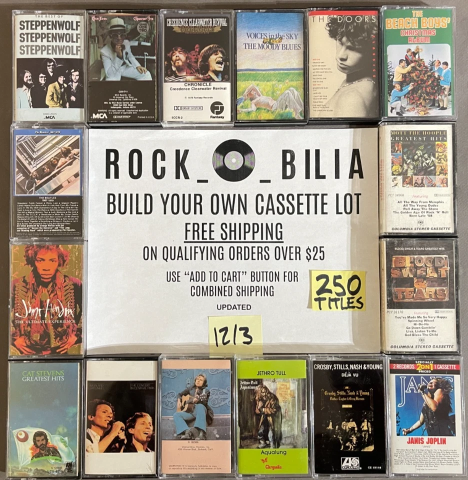 $1 & UP 60s-70s ROCK PSYCH BUY $25 GET FREE SHIP BUILD YOUR CASSETTE TAPE LOT Foto 1 de 3