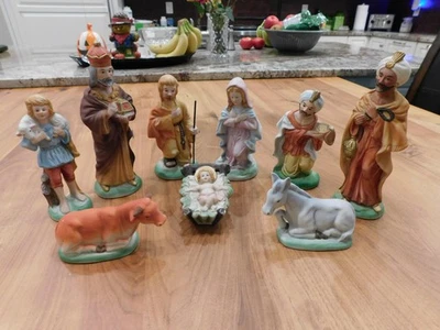 Juego de Belén de Porcelana Vintage 9 Piezas Estatuillas Navidad Taiwán con Caja Creche Foto 1 de 4