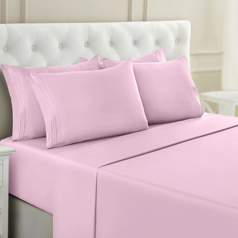 Juego de sábanas completas serie 1800 6 piezas bolsillo profundo suave doble king queen Foto 1 de 4