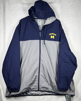 Cortavientos con capucha UofM Michigan para hombre azul gris 3XL Wolverines cremallera completa NCAA NUEVO CON ETIQUETAS Foto 1 de 4