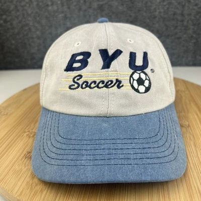 Винтажная 1980-е BYU Cougars Футбольная Шапка Кепка Кожаный Ремешок Biege Сделано в США - Изображение 1 из 4