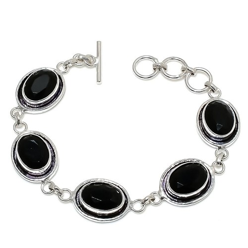 VALENTINO Bracciale gioiello in argento sterling 925 fatto a mano con pietre preziose spinello nero misura 7 8"
