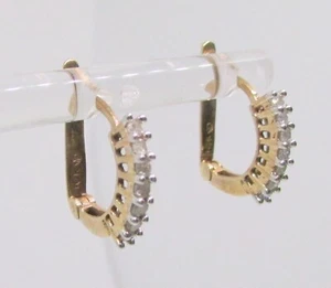 10K YELLOW GOLD GENUINE DIAMOND LEVER BACK HOOP EARRINGS 14X2MM - 2.1 G - Picture 1 of 3