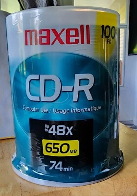 Maxell CD-R Discs Recordable 650MB/74 Min/1x to 48x Pack of 100 NEW and SEALED - Image 1 of 4