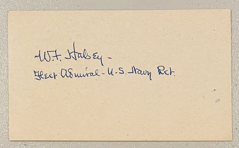 Admiral William Bull Halsey Signed Autographed 3x5 Card JSA LOA W Inscription Cover