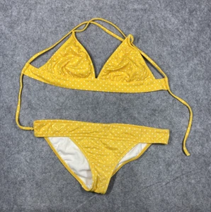 Roxy Bikini Womens Small ? Yellow Polka Dot Triangle Swim Top Bottoms Beachwear - Picture 1 of 13