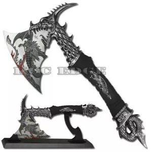 14.5" Fantasy Dragon Axe Knife Sword Dagger w/ Display Stand - Picture 1 of 4
