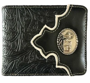 Cross Praying Cowboy Men Wallet Western Bifold Check Book Style W090-33 Brown - Picture 1 of 2
