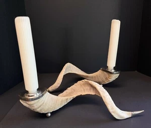 Vintage Authentic Bighorn Sheep Ram Horn Candle Holders Circa 1970 MCM EUC Decor - Picture 1 of 18