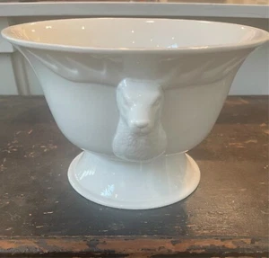 HARD-TO-FIND Vintage French Style Deer Handle 9 in. Serving Bowl White Reindeer - Picture 1 of 7