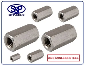A4 STAINLESS STEEL THREADED ROD CONNECTOR DEEP NUT M5 TO M24 GR316 DEEP HEX NUT - Picture 1 of 3