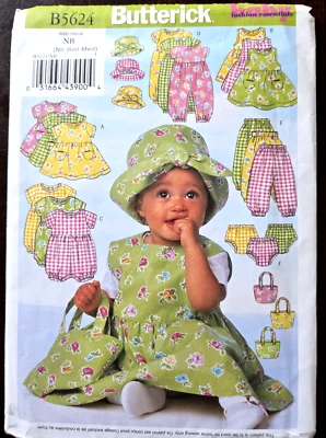 Butterick Sewing Pattern Infant Baby Dress Jumper Romper Pants Size NB S M UNCUT - Image 1 of 4