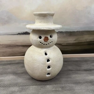 Pottery Barn Terrakotta Schneemann Leuchte Figur kleine gebrochene Nase lesen Neu ohne Verpackung - Bild 1 von 8