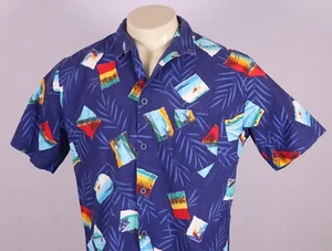 Vintage JANTZEN Herren Large Baumwolle Aloha Shirt Postkarten Druck Wailea Maui - Bild 1 von 12