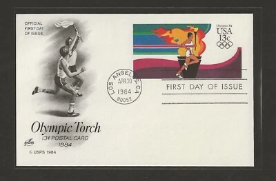 1984 US 13c Olympic Torch Postal Card FDC Los Angeles CA Olympics Scott #UX102 - Image 1 of 2