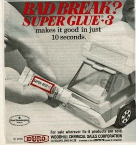 1977 Vintage Print Ad Bad Break Super Glue 3 Duro Woodhill makes it good 10 sec - Picture 1 of 2