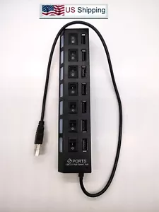 Switched 7 Port USB 2.0 Hub High Speed For PC Laptop Mac Desktop Black - Picture 1 of 1