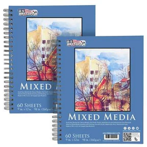 9" x 12" Mixed Media Paper Pad Sketchbook, 2 Pack, 60 Sheets 98 lb, Spiral-Bound - Picture 1 of 5
