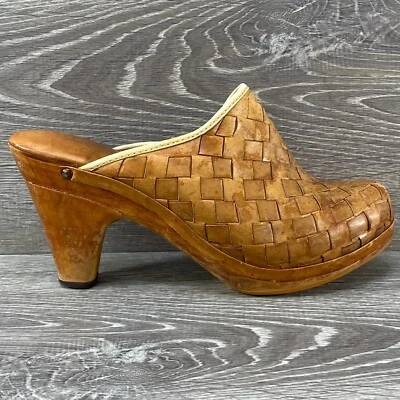 Zuecos de tacón alto de madera Connie de colección raros zapatos de cuero para mujer 8 M Foto 1 de 4