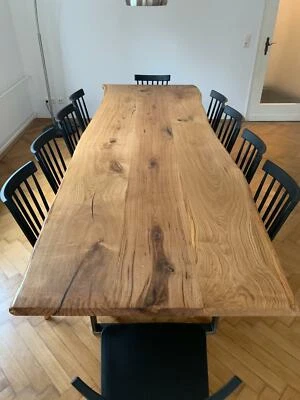 Massivholzplatte 40 mm Eiche geölt natur Tischplatte mit Baumkante Holzplatte - Bild 1 von 4