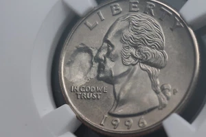 1996-P WASHINGTON QUARTER OBVERSE STRUCK THRU ERROR - NGC MS 67 STUNNING COIN - Picture 1 of 8