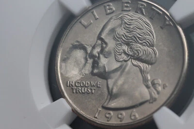 1996-P WASHINGTON QUARTER OBVERSE STRUCK THRU ERROR - NGC MS 67  STUNNING COIN - Image 1 of 4