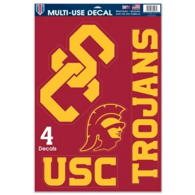 USC TROJANS 4 PIECE MULTI-USE DECALS 11"X17" SHEET FOR WINDOWS OR CORN HOLE - Image 1 of 2
