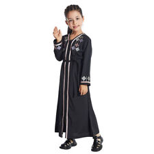 Kids Girls Muslim Open Front Zipper Kaftan Long Dress Dubai Modest Abaya Caftan