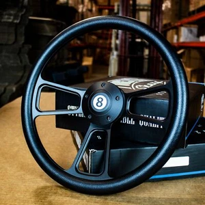 14" Matte Black Muscle Style Steering Wheel Black Half Wrap 5 Hole - Picture 1 of 8