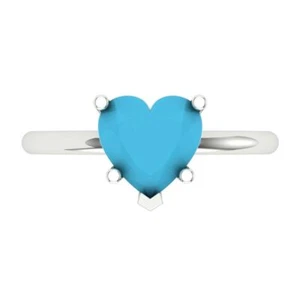 Anillo de compromiso para mujer 2 tcw corte corazón, anillo de promesa turquesa oro blanco 14K - Imagen 1 de 11