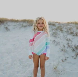 NWT Oopsie Daisy Girls Pastel Long Sleeve One Piece Swim Suit Rainbow Size 3 - Picture 1 of 1