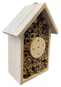 More details for hanging wooden bee beetle &amp; insect house garden bug hotel natural eco shelter