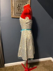 City Triangles Satin White Dress w/Bronze & Teal Polka Dots Juniors 7/8 - Picture 1 of 9