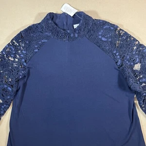 Camisa Susan Graver Tejida Líquida Línea A con Mangas de Encaje Grande Azul Marino Nueva - Imagen 1 de 16