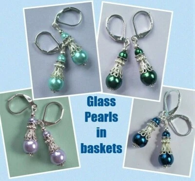 Cesta doble PERLA DE VIDRIO GOTAS palanca trasera hecha a mano SP U ELIGE xx Foto 1 de 4