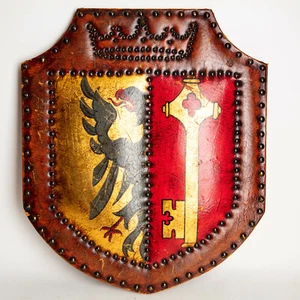 Vintage eagle key Crown Leather Crest Plaque Geneve Geneva Switzerland  - Picture 1 of 12