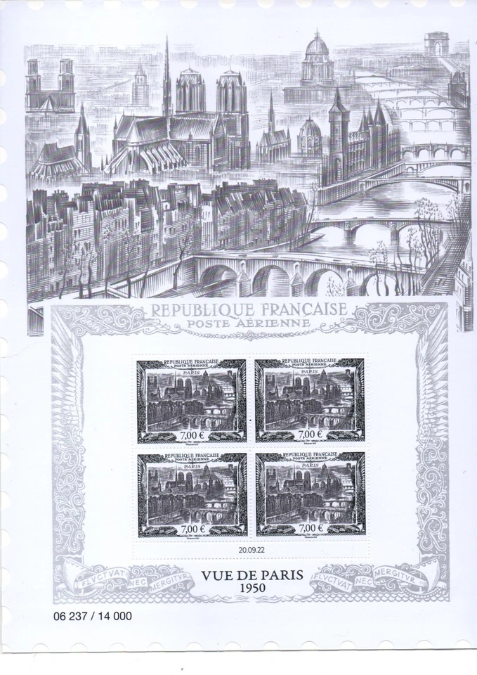 Affiche 93A Poste aérienne Neuf** Vue aérienne de Paris 2022 - Photo 1/1