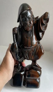 Vintage Chinese Hand Carved Rosewood Fisherman With Fish Large Figurine 12” - Picture 1 of 12