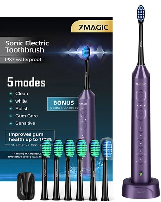 EUMATY Elektrische Zahnbürste Schallzahnbürste Mit 6 Ersatzbürsten 5 Modi DHL