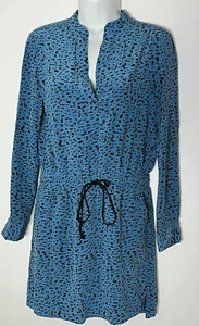 Robert Rodriguez Dress Women's 6 100% Silk Split V-neck Short Blue Black Print - Picture 1 of 16